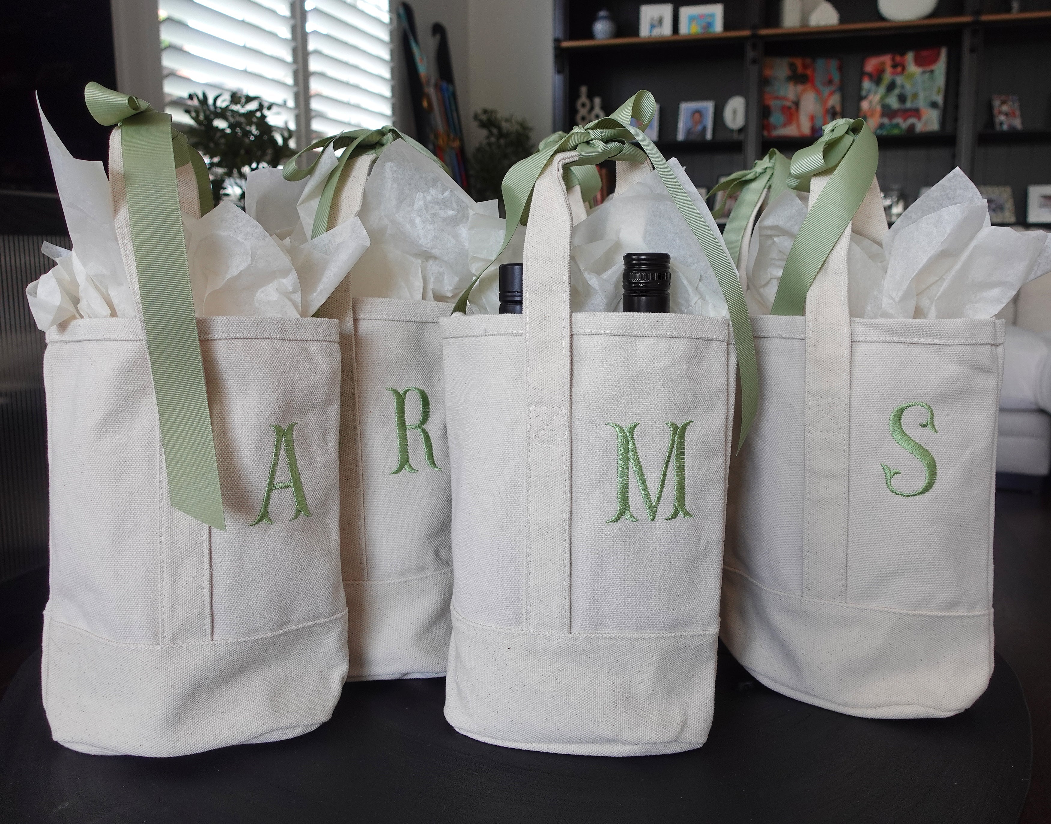 Custom Monogram Canvas Wine Tote