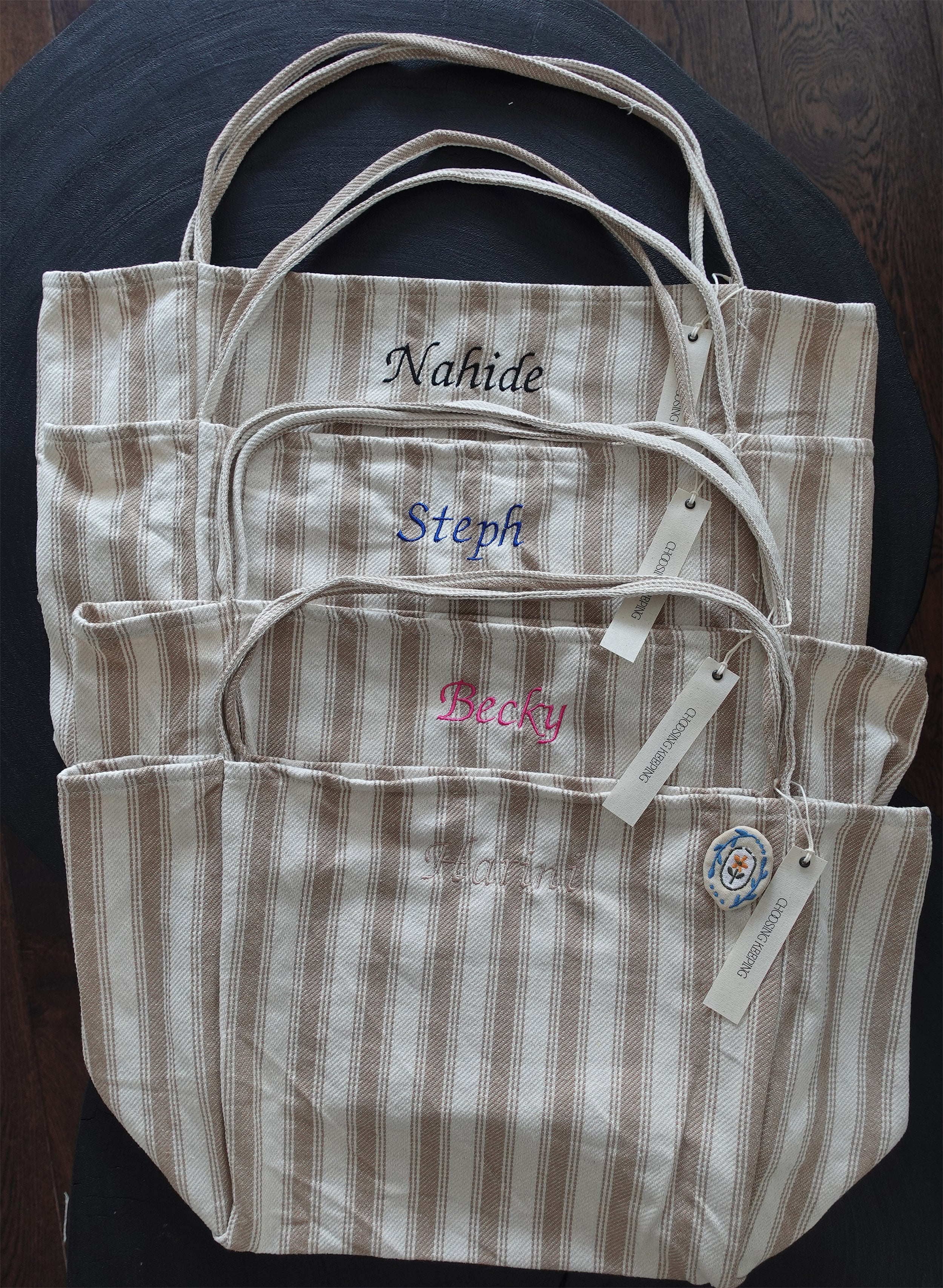 BeLettered. Personalized Striped Tote Bag