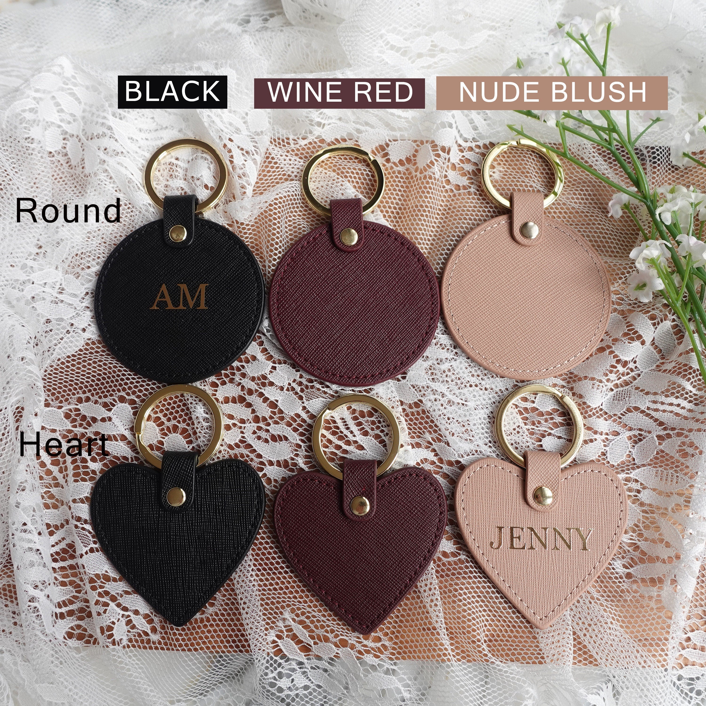 Personalised Monogrammed Keyring Saffiano Leather