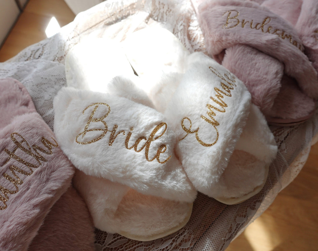 Personalized Fluffy Bride Bridesmaid Slippers
