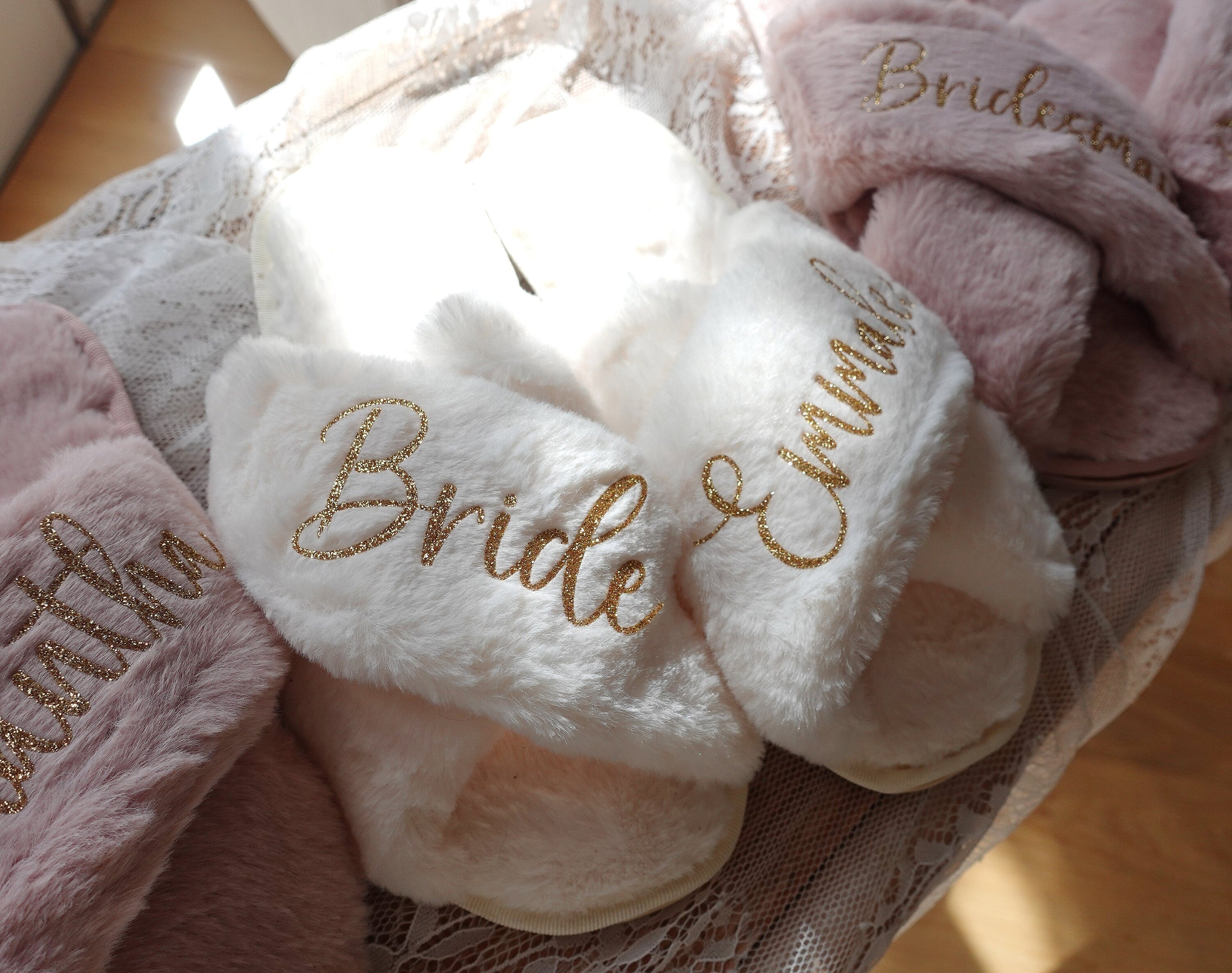 Personalized Fluffy Bride Bridesmaid Slippers