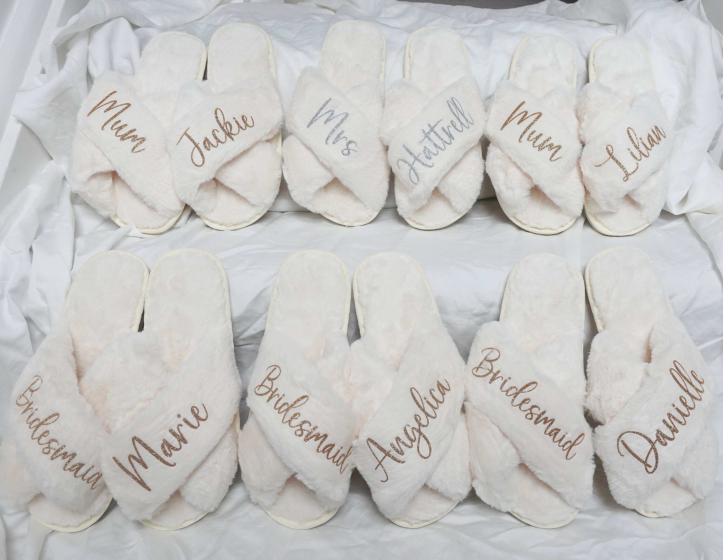 Personalized Fluffy Bride Bridesmaid Slippers