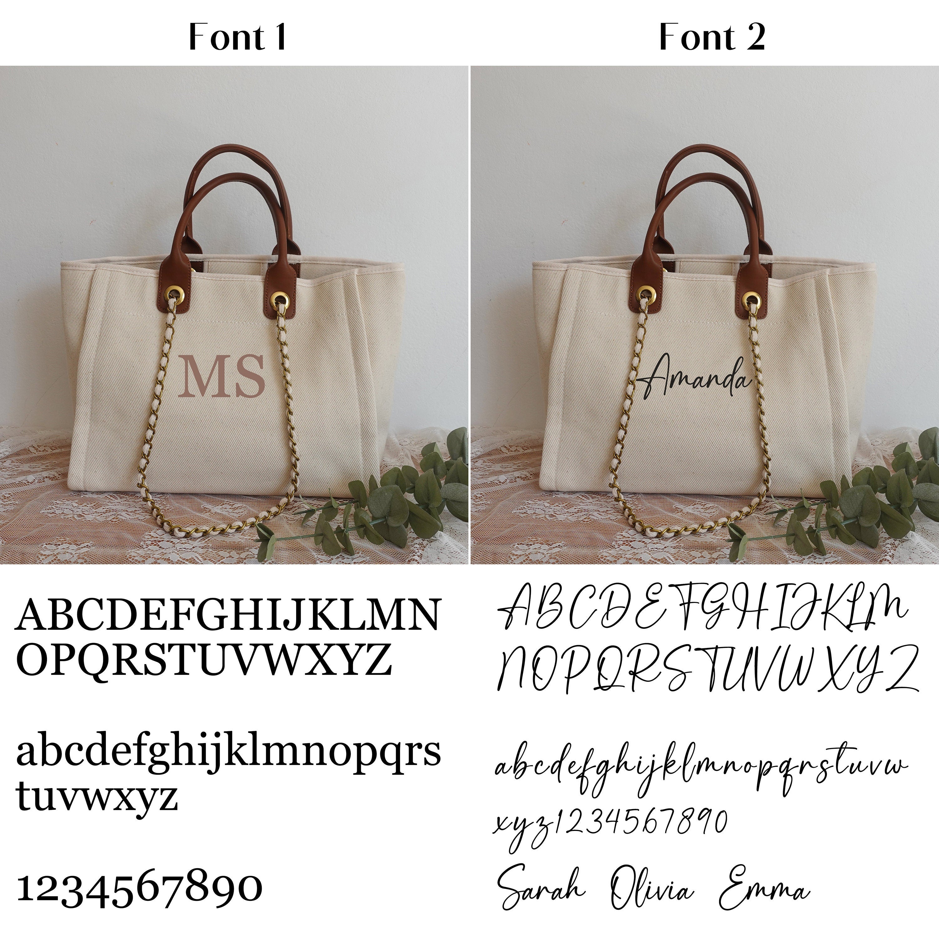 BeLettered.  Personalised Shoulder Tote Bag with Chain