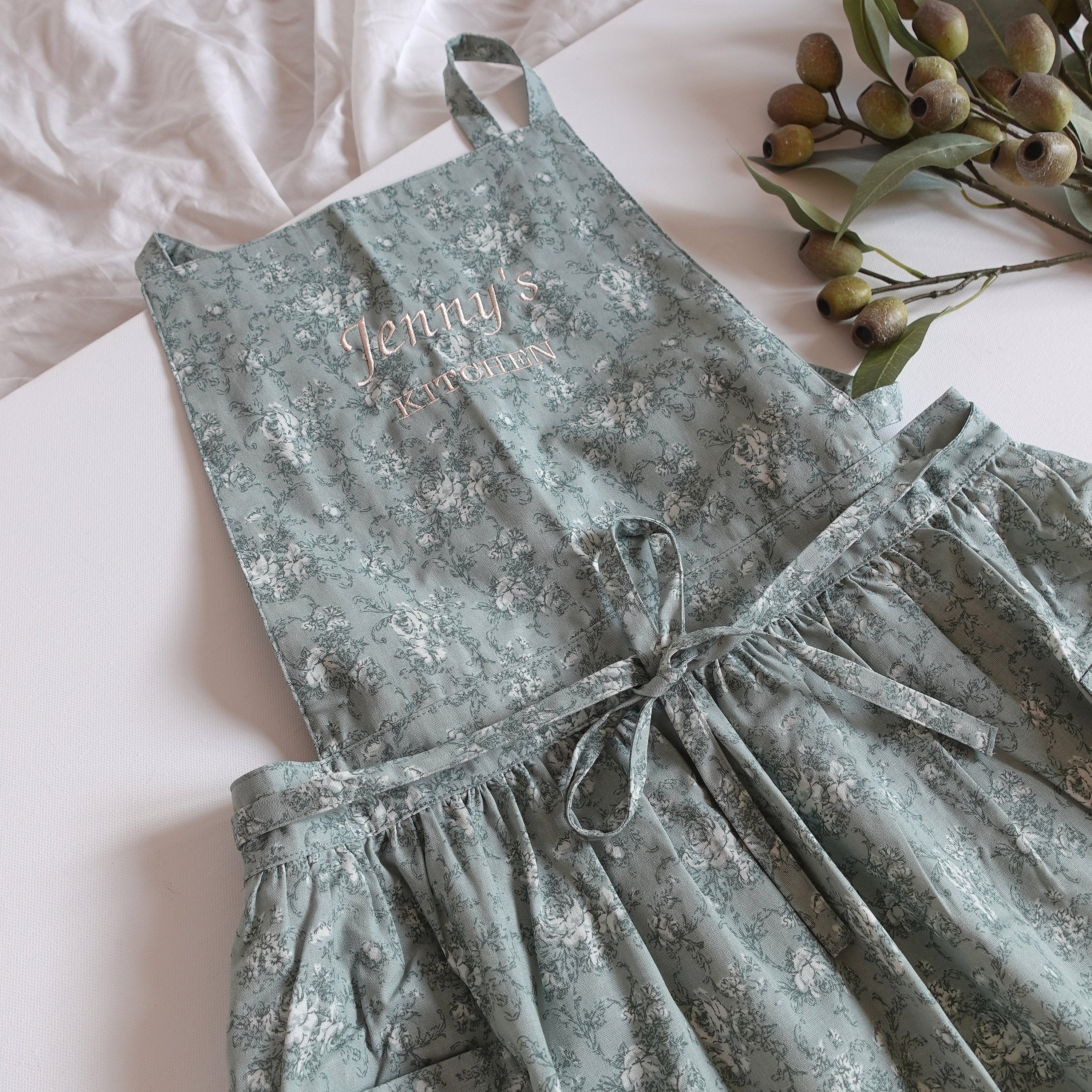 BeLettered.  Personalized Embroidered Floral Apron Dress