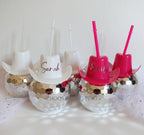 Personalised Cowboy Hat Disco Ball Cup with Clear Straw 600ML