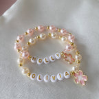 Personalised Name Flower Girl Charm Pearl Bracelet