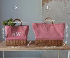Customized striped Linen Rattan Bag, Personalized Bag