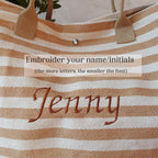 Personalized Large-Capacity Shopping Bag with Embroidery, Embroidered Striped Bag