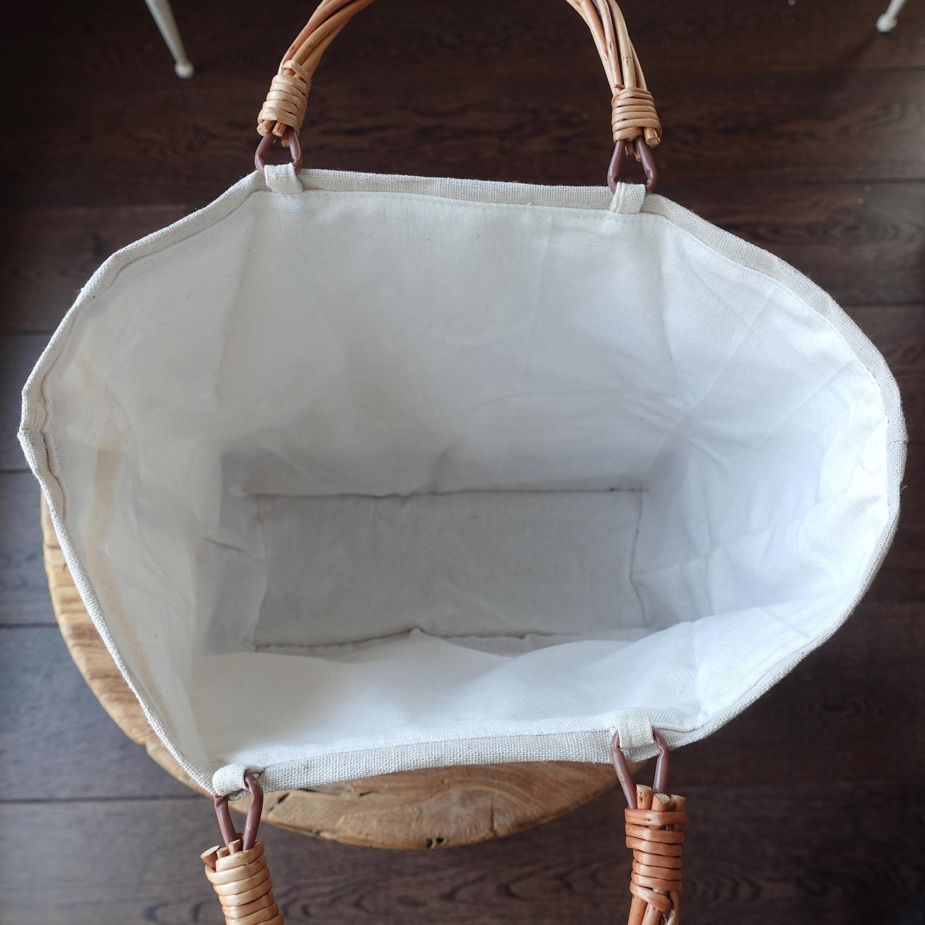 Customized striped Linen Rattan Bag, Personalized Bag