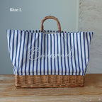Customized striped Linen Rattan Bag, Personalized Bag