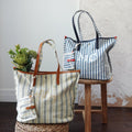 Personalized Striped Tote Bag with  Leather Handles