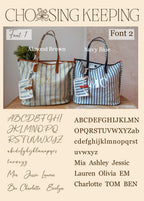 Personalized Striped Tote Bag with  Leather Handles