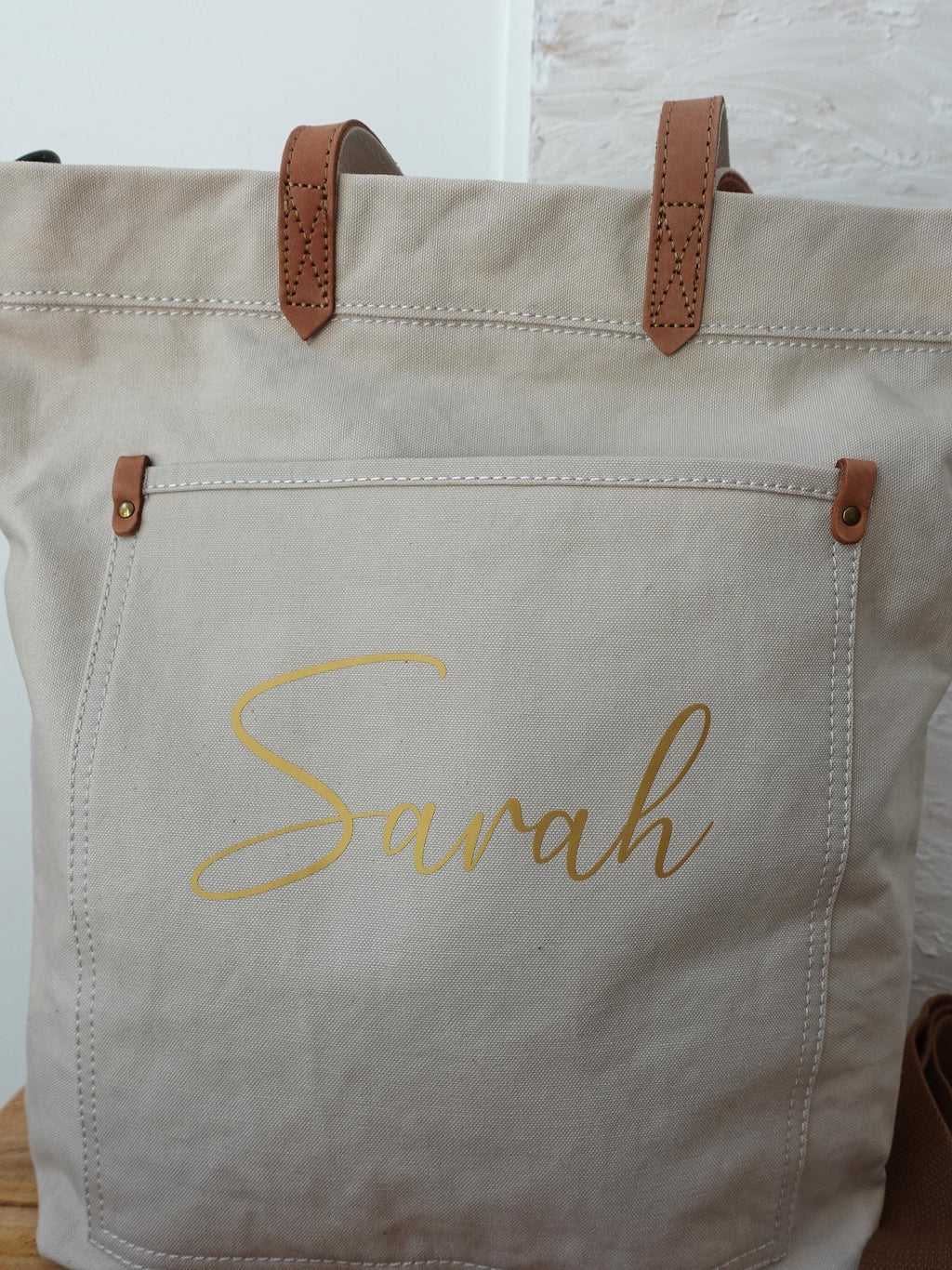 BeLettered. Personalized Unisex Canvas Tote Crossbody Bag with Leather Handles
