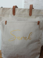 BeLettered. Personalized Unisex Canvas Tote Crossbody Bag with Leather Handles
