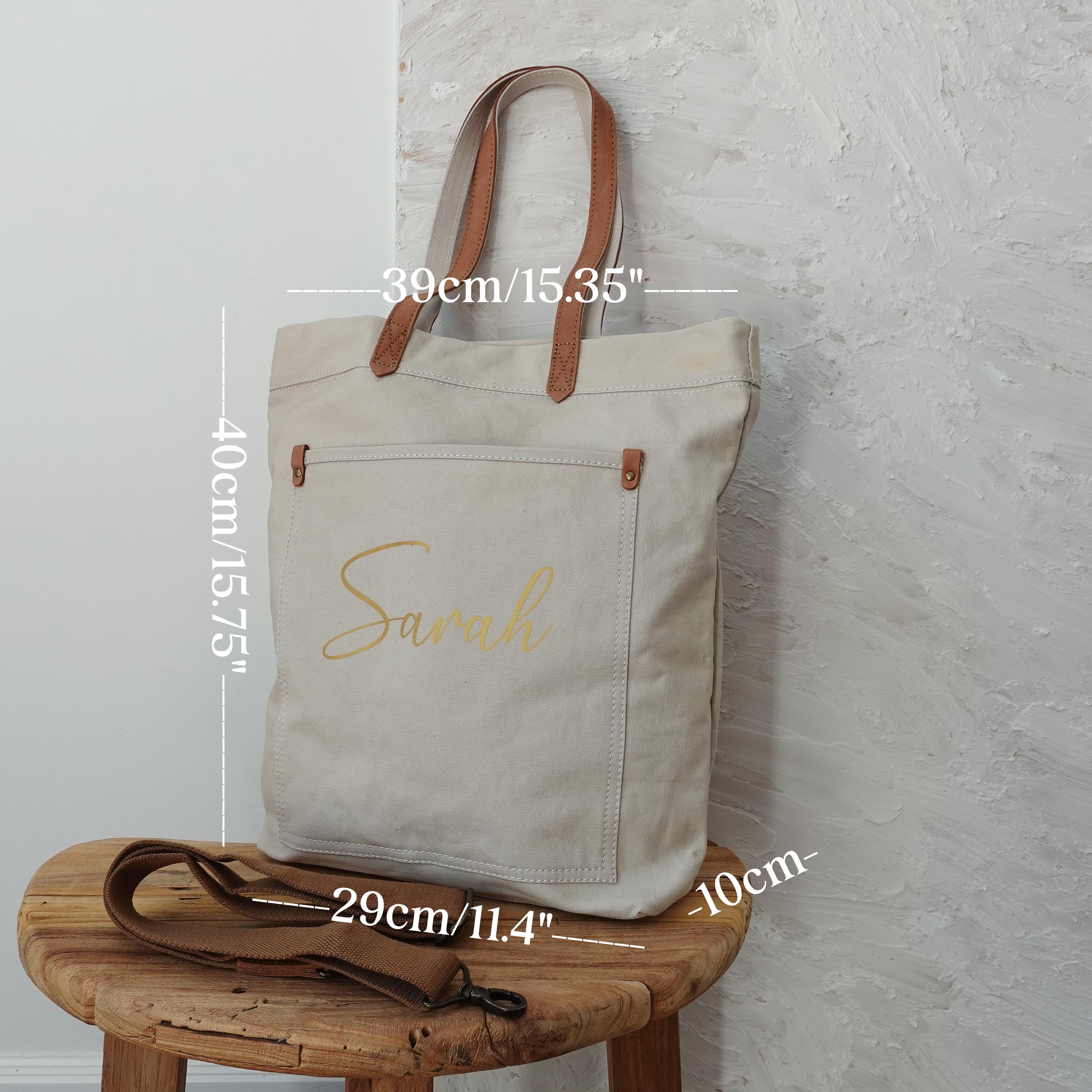 BeLettered. Personalized Unisex Canvas Tote Crossbody Bag with Leather Handles