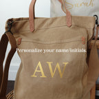 BeLettered. Personalized Unisex Canvas Tote Crossbody Bag with Leather Handles