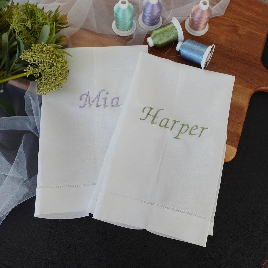 BeLettered. Personalized Linen Cotton Hand Towel,  Embroidered Tea Towel