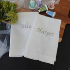 BeLettered. Personalized Linen Cotton Hand Towel,  Embroidered Tea Towel