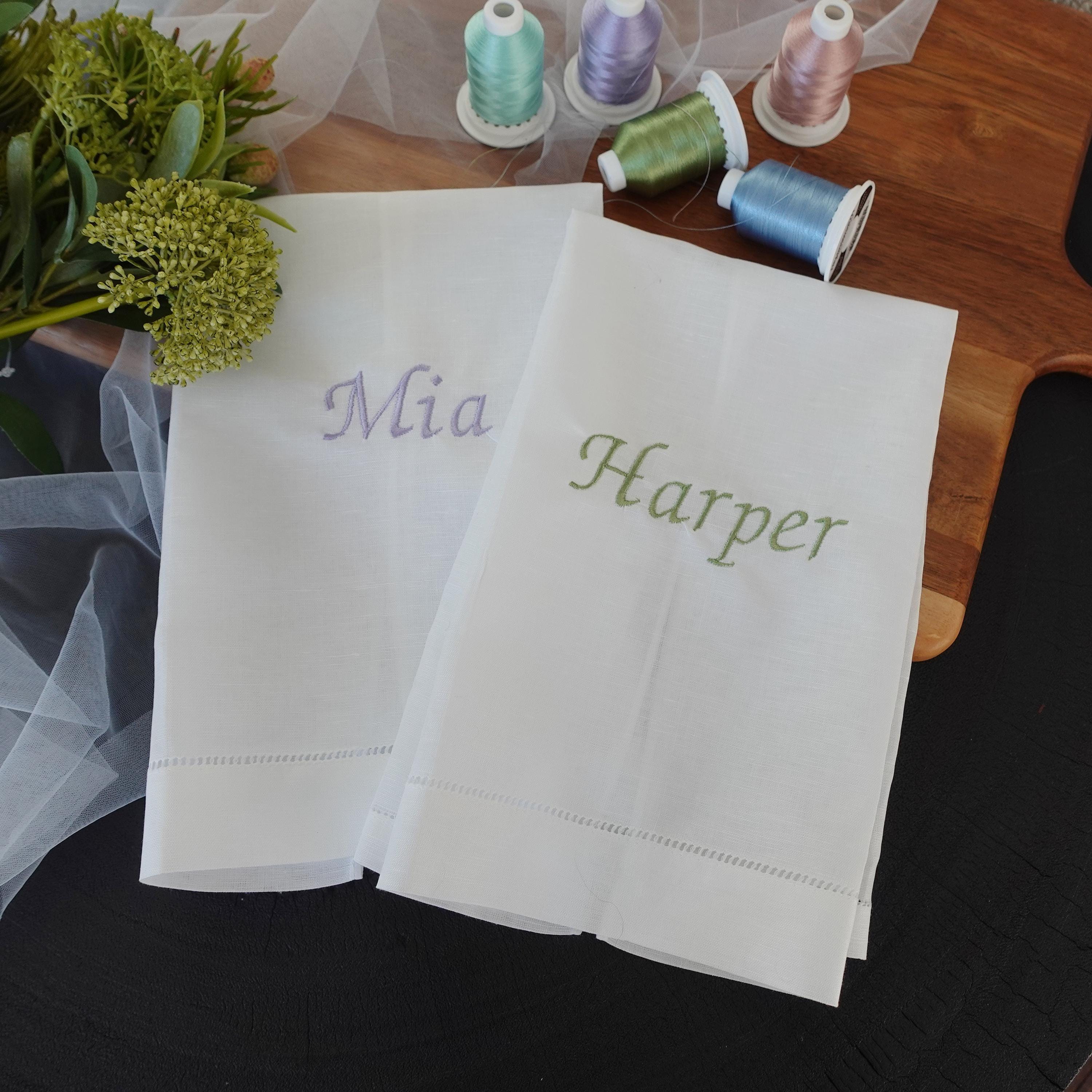 BeLettered. Personalized Linen Cotton Hand Towel,  Embroidered Tea Towel