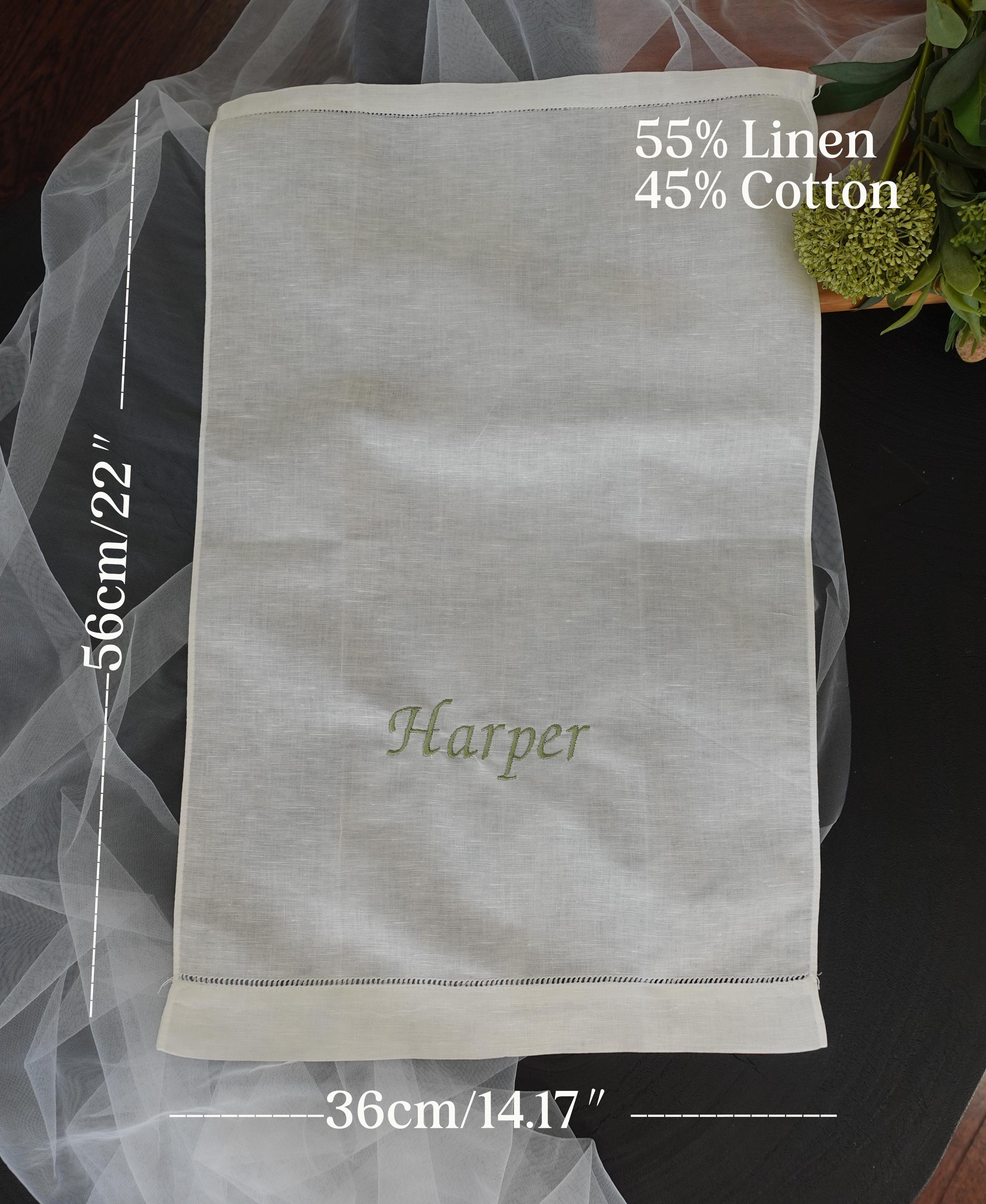 BeLettered. Personalized Linen Cotton Hand Towel,  Embroidered Tea Towel
