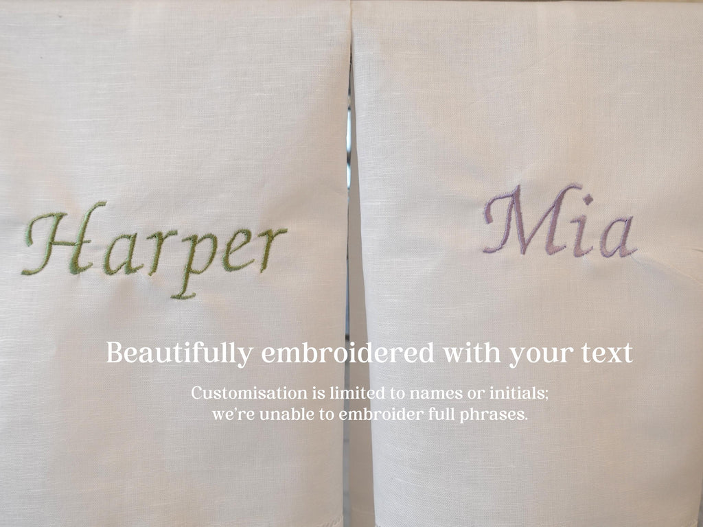BeLettered. Personalized Linen Cotton Hand Towel,  Embroidered Tea Towel