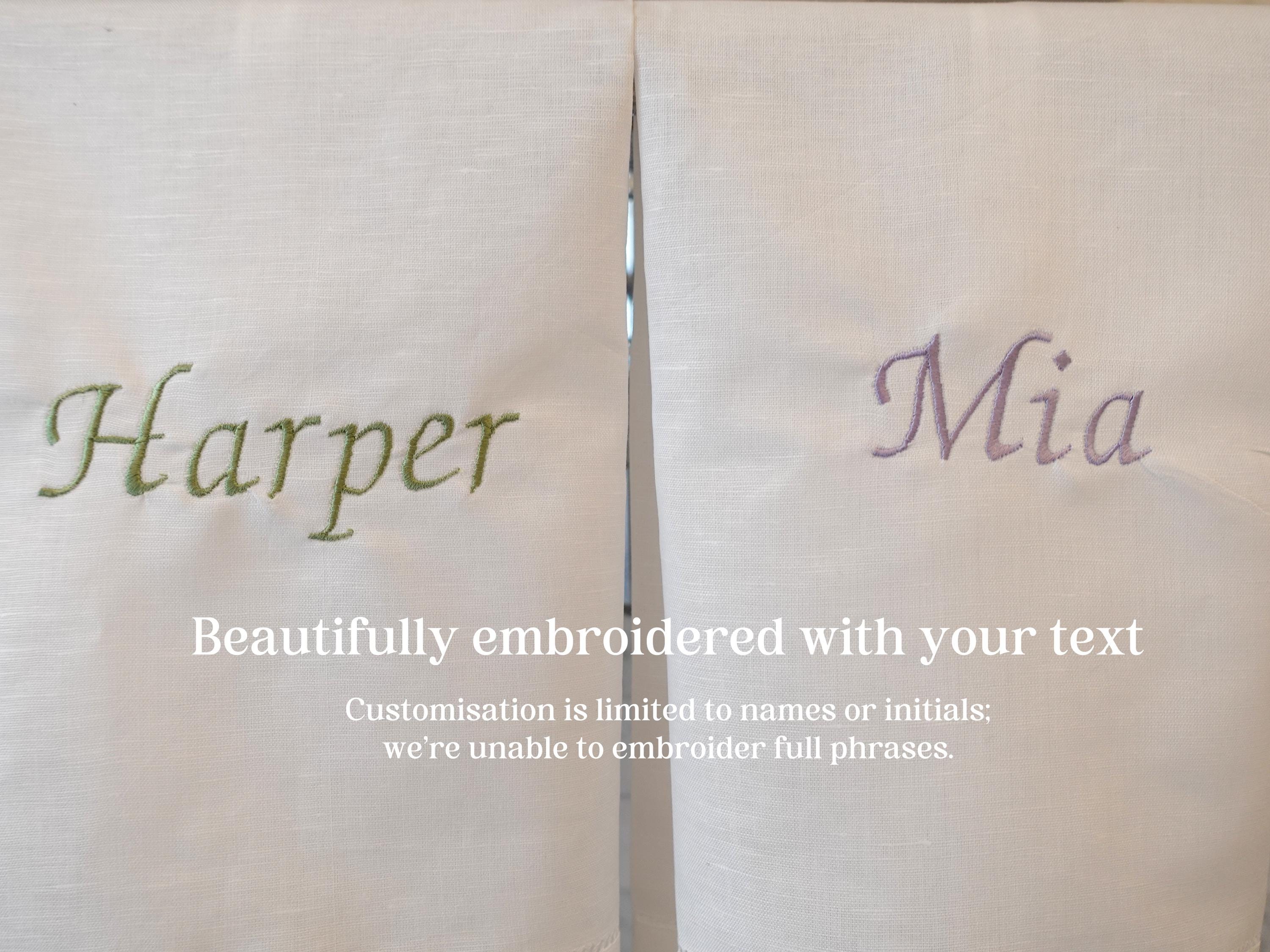 BeLettered. Personalized Linen Cotton Hand Towel,  Embroidered Tea Towel