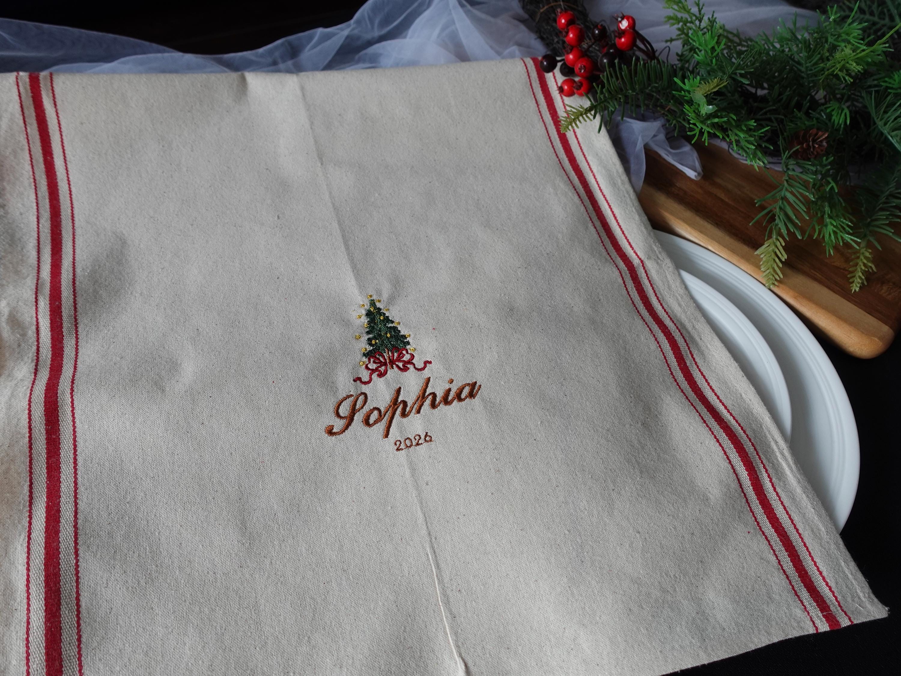 Personalized Embroidery Christmas Tea Towel