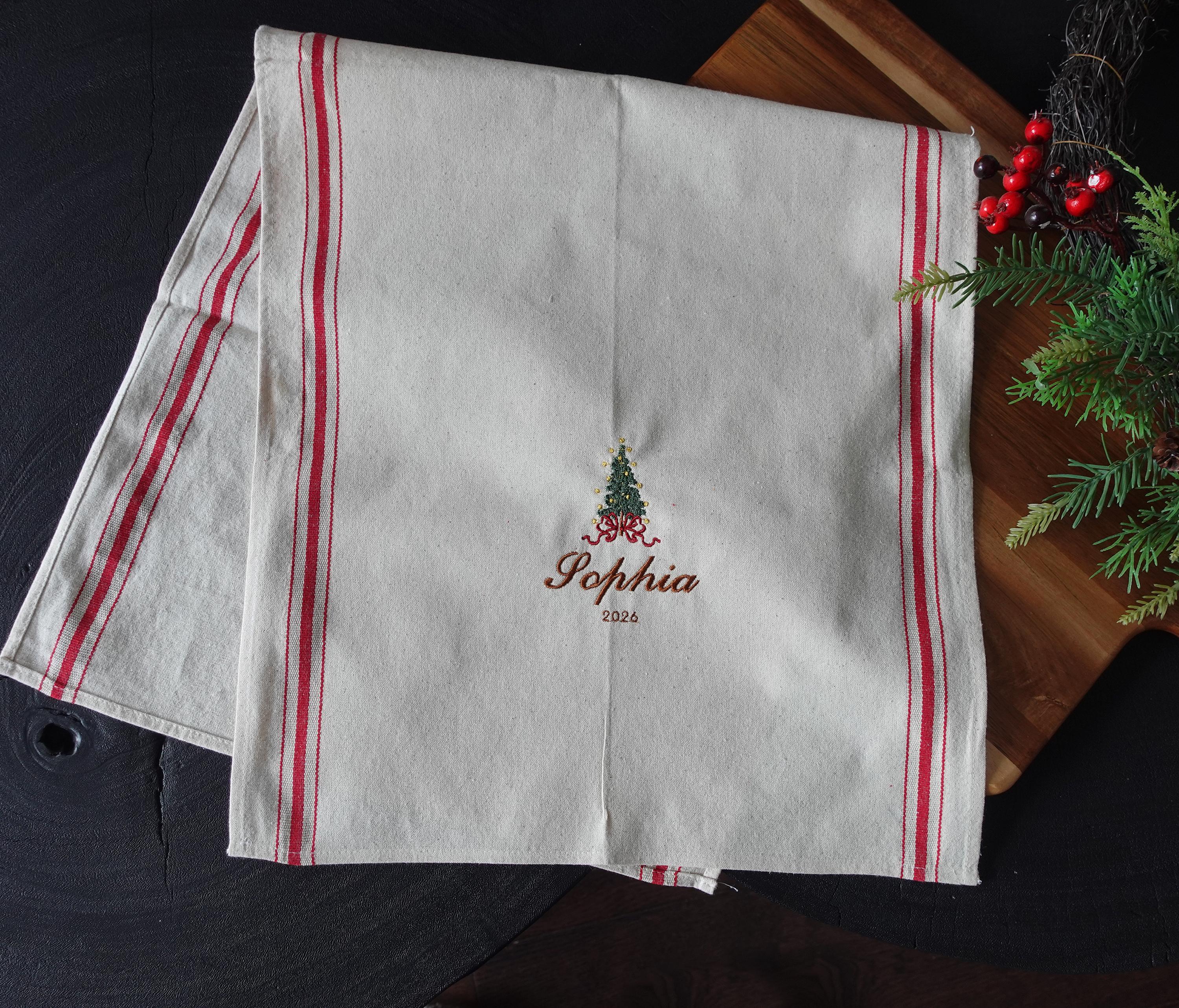 Personalized Embroidery Christmas Tea Towel