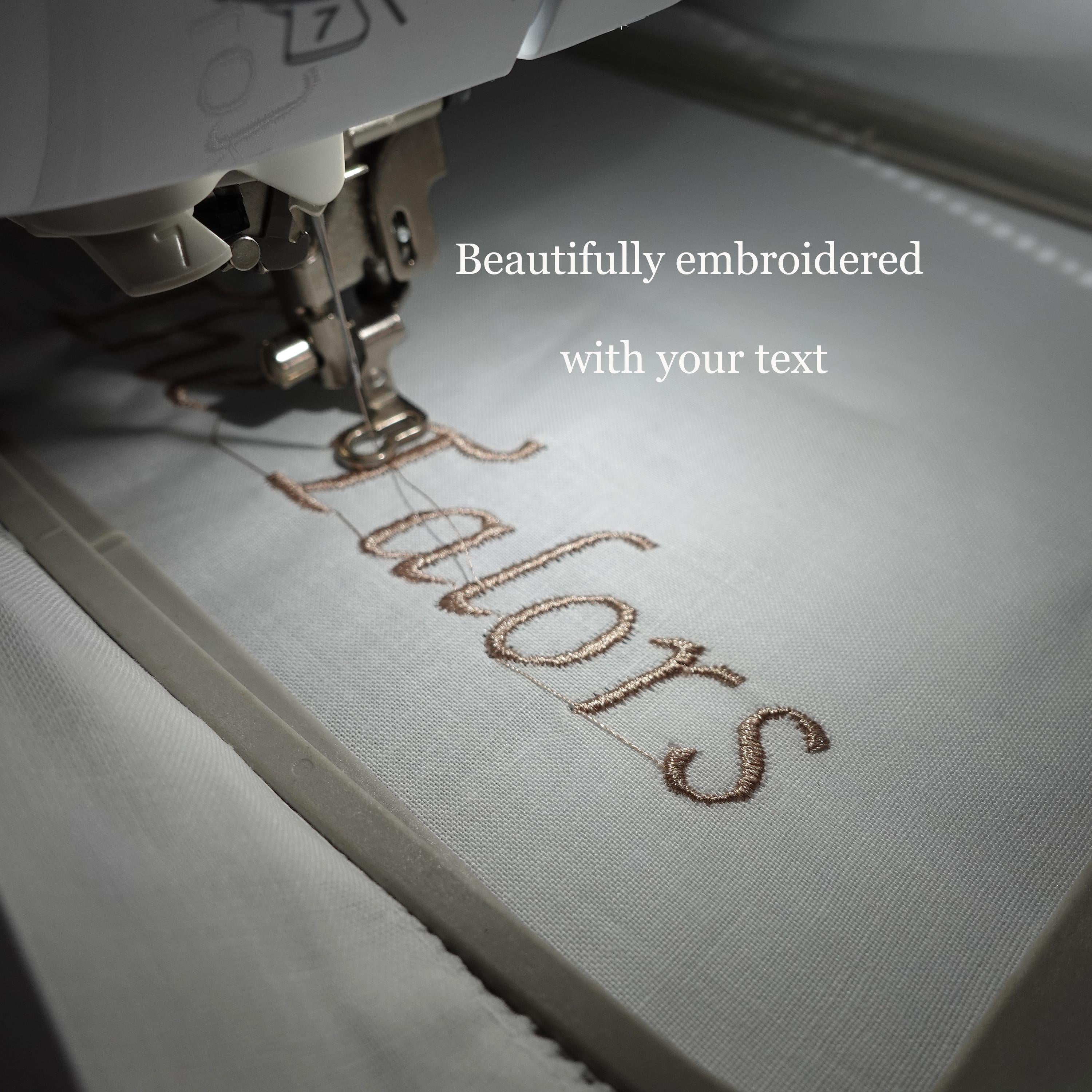 BeLettered. Personalized Linen Cotton Hand Towel,  Embroidered Tea Towel
