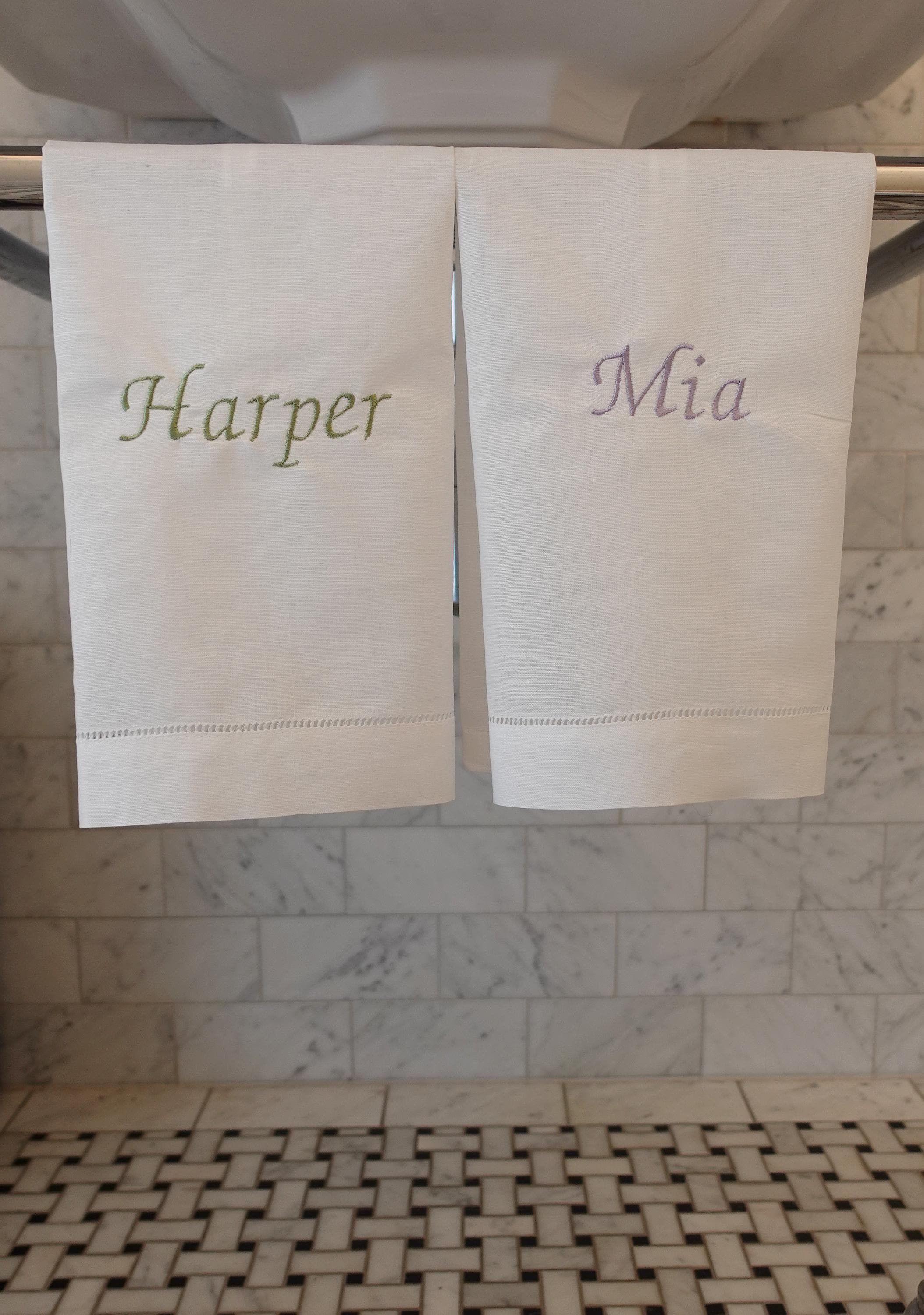 BeLettered. Personalized Linen Cotton Hand Towel,  Embroidered Tea Towel