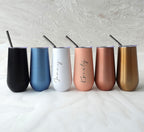 Personalised 6oz Champagne Tumbler with straw, Stainless Flute Wine Glass