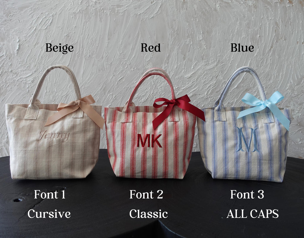 Personalised Striped Mini Tote, Country Vintage Style