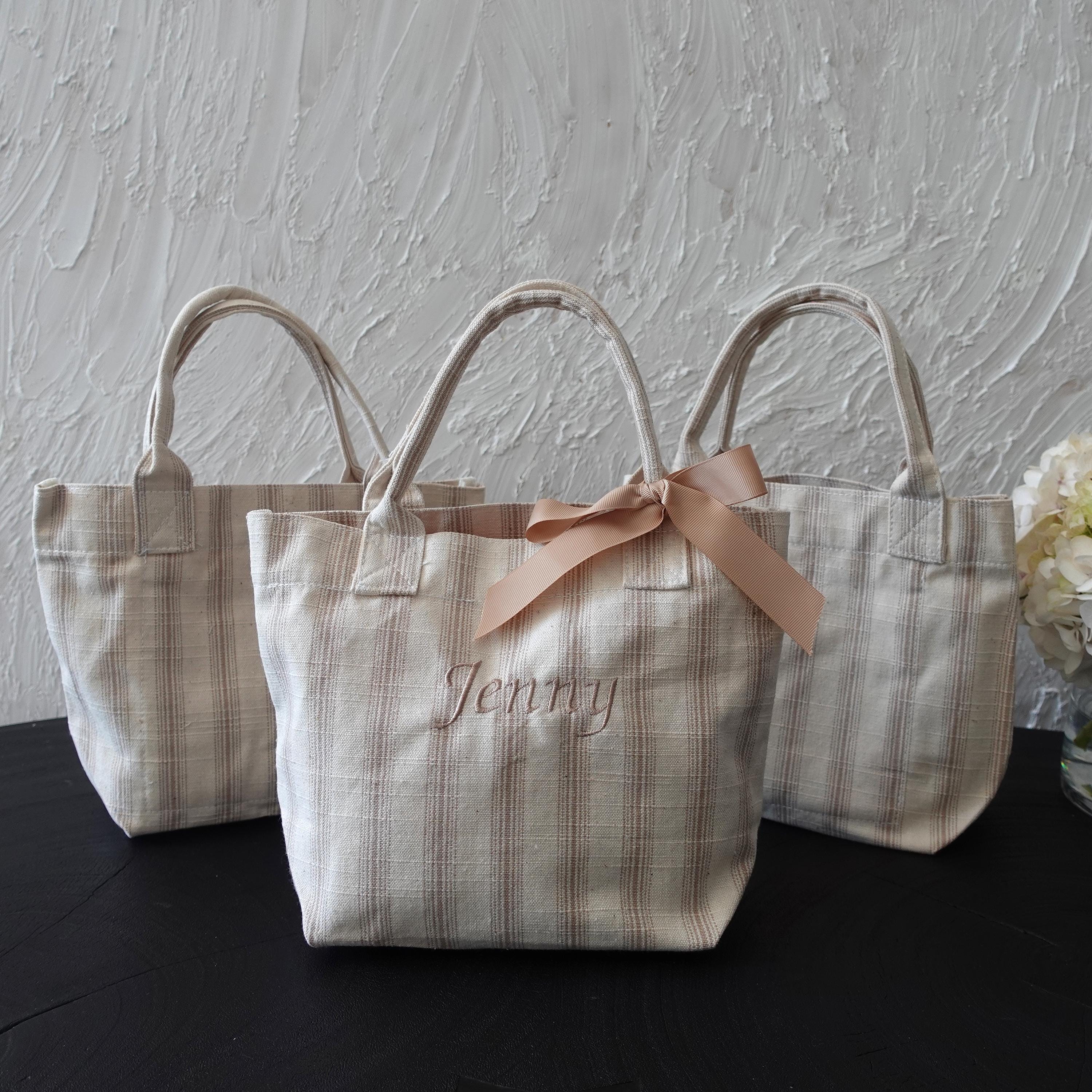 Personalised Striped Mini Tote, Country Vintage Style