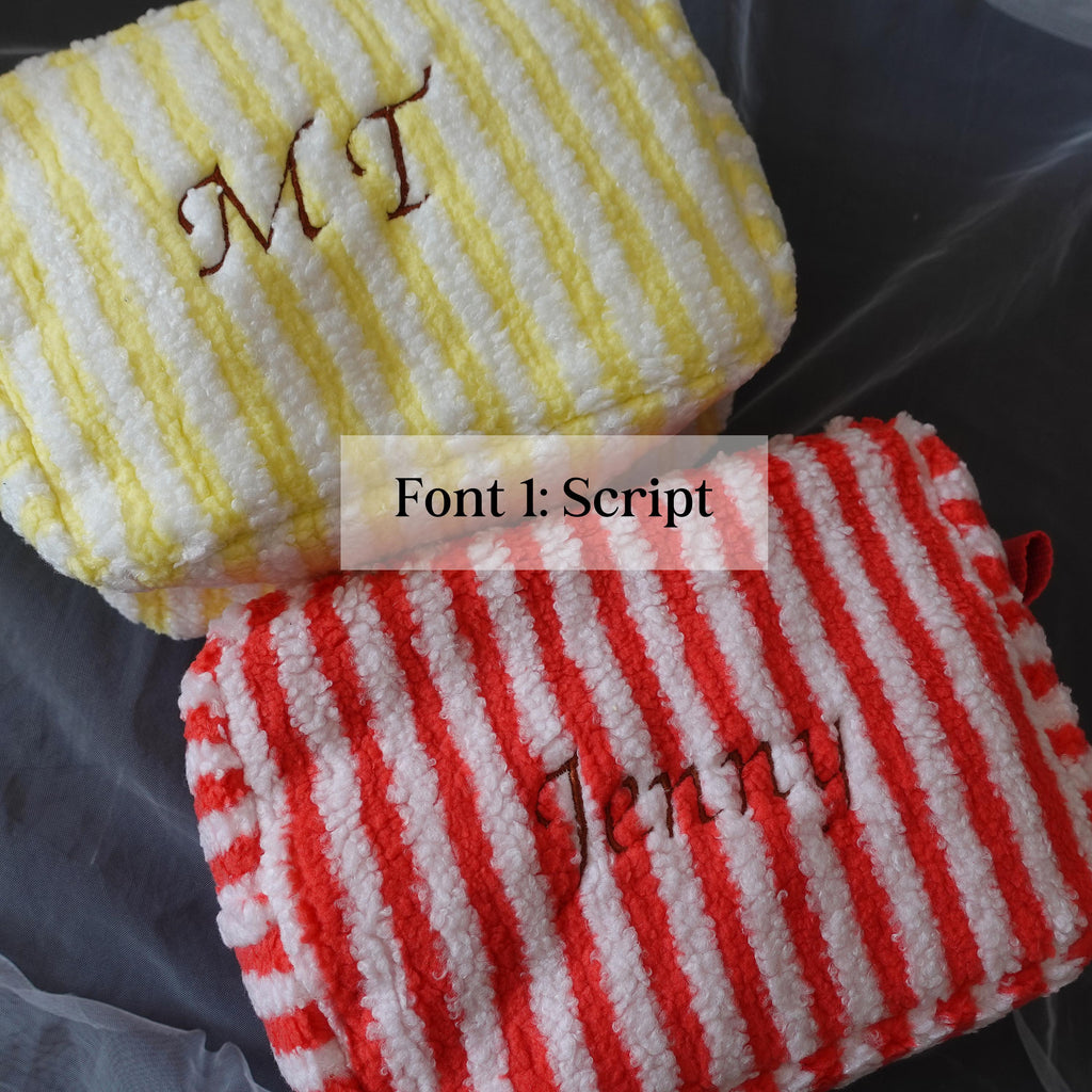 Personalized Fluffy Teddy Fleece, Striped, Large Makeup Bag