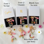 Floral Floral Resin Initial Keychain with Butterfly & Tassel