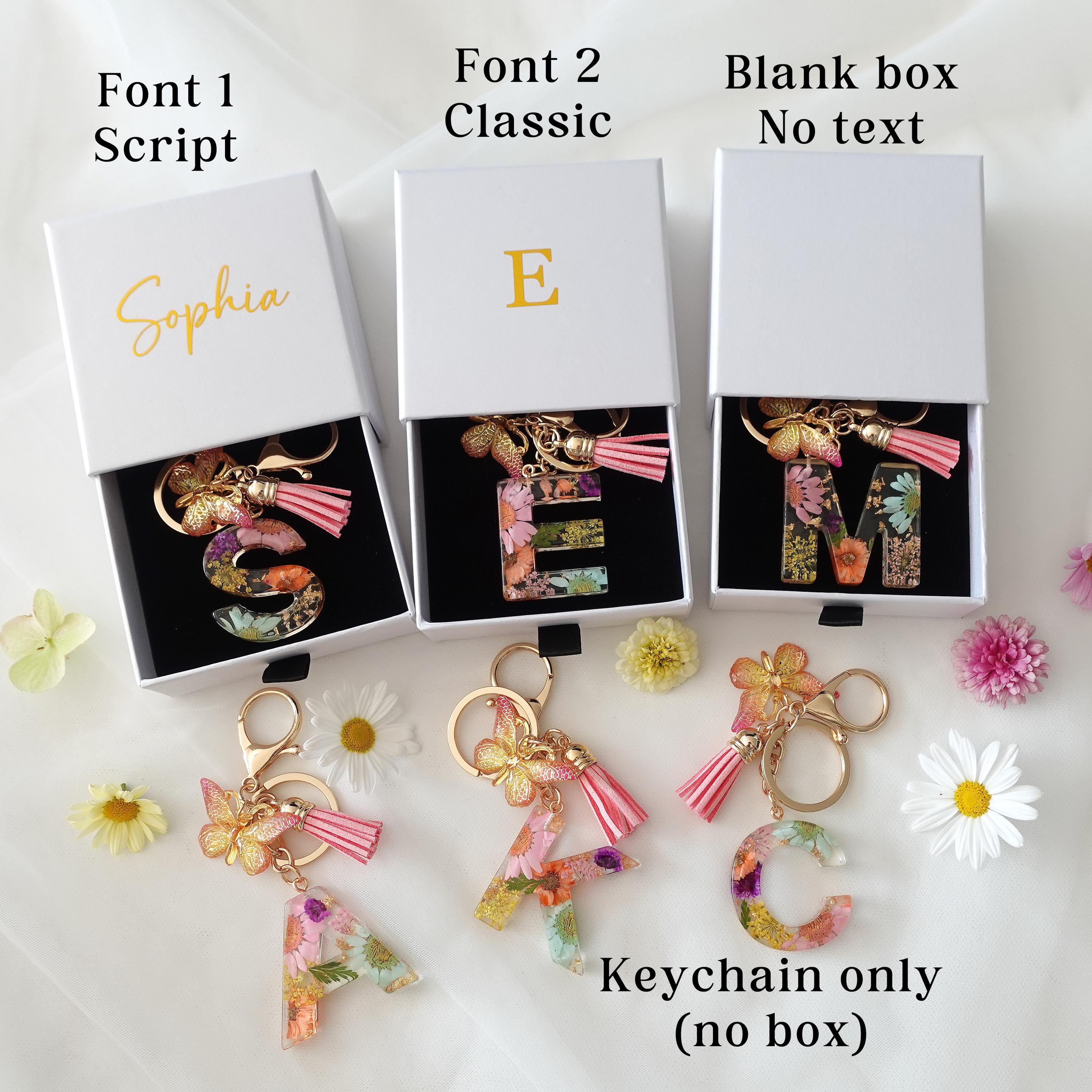 Floral Floral Resin Initial Keychain with Butterfly & Tassel